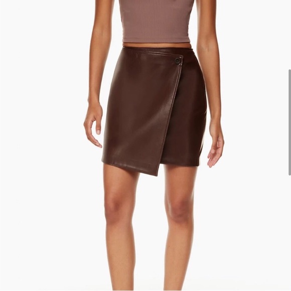 Babaton Dresses & Skirts - Babaton Brown Faux Leather Wrap Mini Skirt